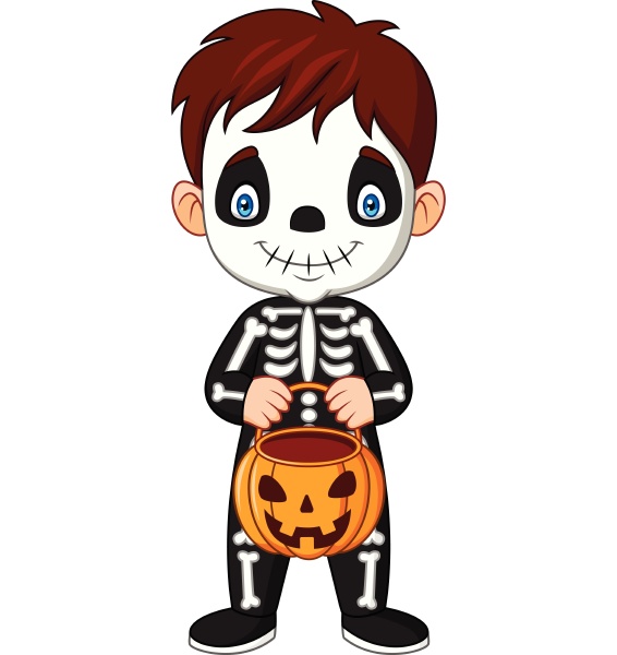 kreskowkowe dziecko z kostiumem szkieletu trzymajacego
