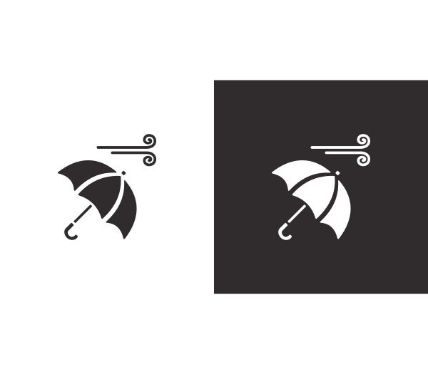 parasol i wiatr izolowana ikona