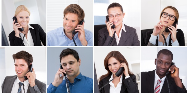 roznorodni ludzie biznesu dzwoniacy portret telefoniczny
